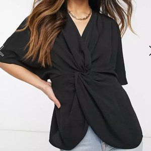 ASOS DESIGN knot front top with kimono sleeve